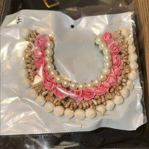Elegant Pink and Gold Floral Pearl hair piece